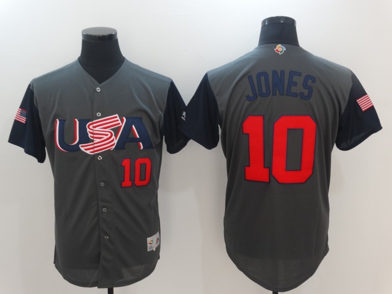 Men USA Baseball #10 Jones Gray 2017 World Baseball Classic Authentic Jersey->->MLB Jersey